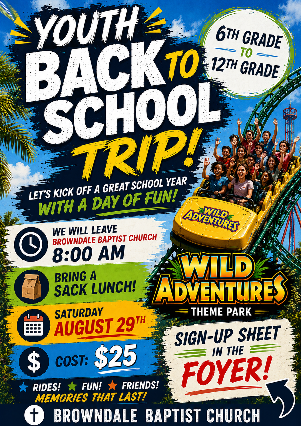 Youth Back to School Trip flyer — Wild Adventures